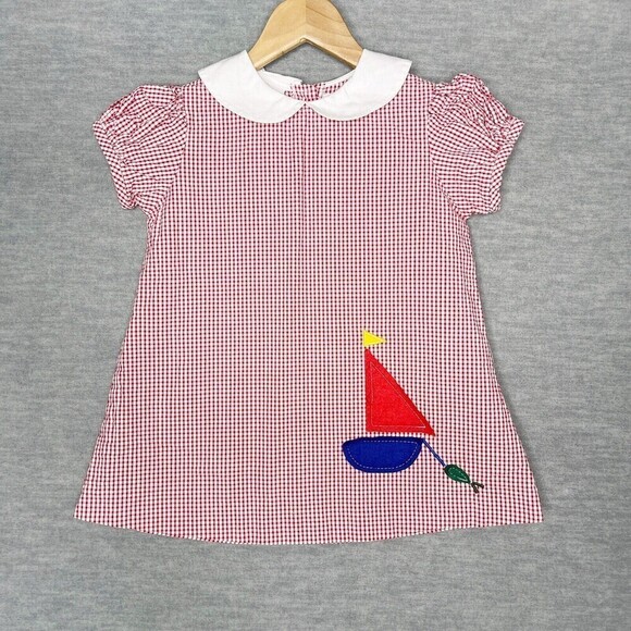 Betti Terell Size 18‎ Month Sailboat Shift Dress Red Gingham Seersucker Appliqué - Picture 1 of 7